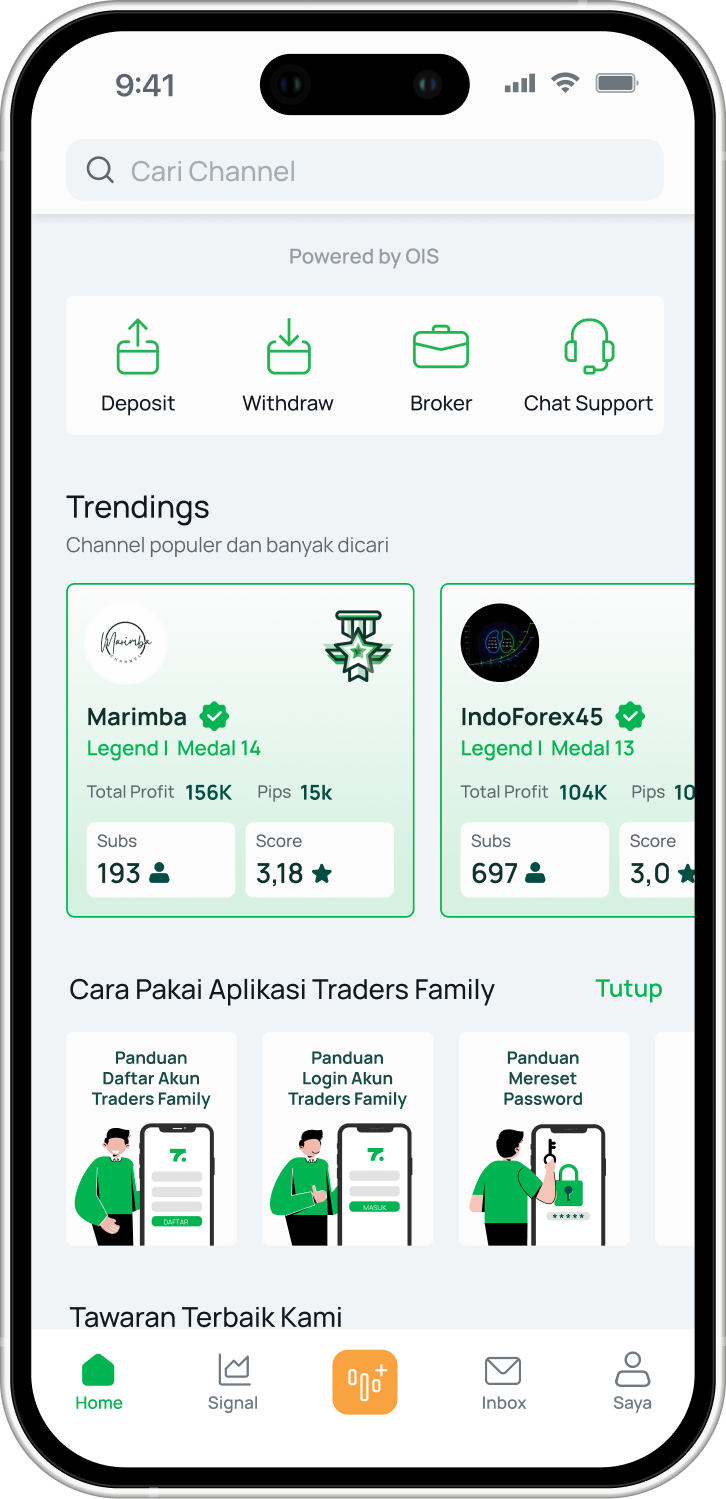 Aplikasi Traders Family menampilkan channel trending